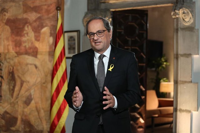 El pte.Q.Torra durante el discurso institucional de la Diada. 