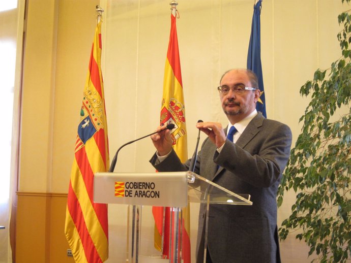 El presidente de Aragón, Javier Lambán, en un acto hoy en el edificio Pignatelli