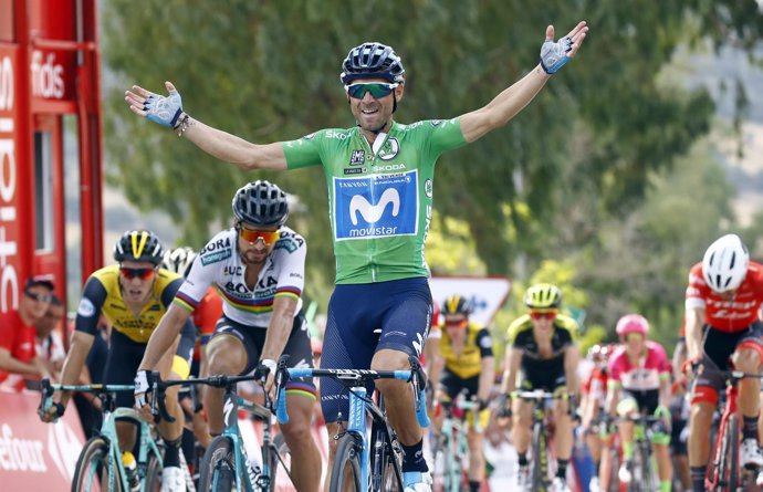 Alejandro Valverde (Movistar Team), tras ganar la octava etapa de La Vuelta 2018