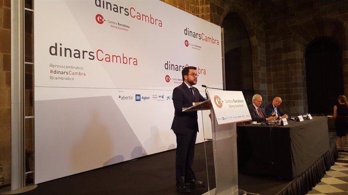 El vicepresidente Pere Aragonès en un acto de la Cámara de Barcelona