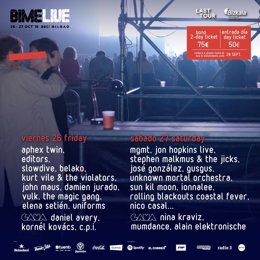 Cartel de conciertos BIME 2018 en el BEC.