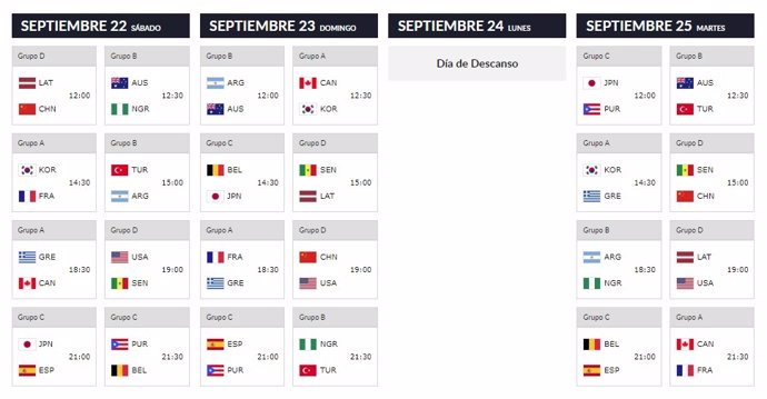 Calendario de la primera fase del Mundial de Tenerife