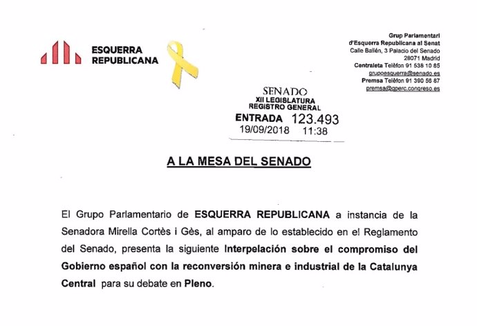 Iniciativa parlamentaria de ERC con un lazo amarillo