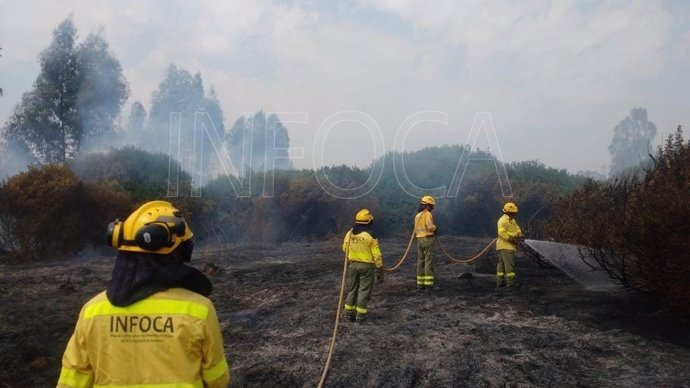 Incendio en el paraje La Calera en Hinojos (Huelva). 