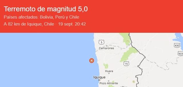 Imagen de la localización del terremoto de 5 grados en Chile