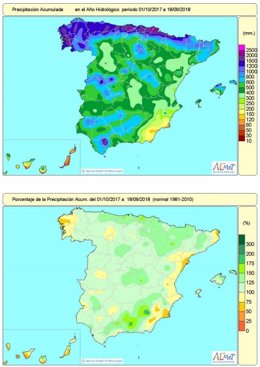 Lluvias acumuladas en España hasta el 19 de septiembre