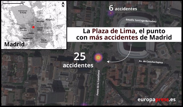 Mapa de los lugares con más accidentes de Madrid