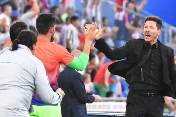 Simeone celebra un triunfo del Atlético