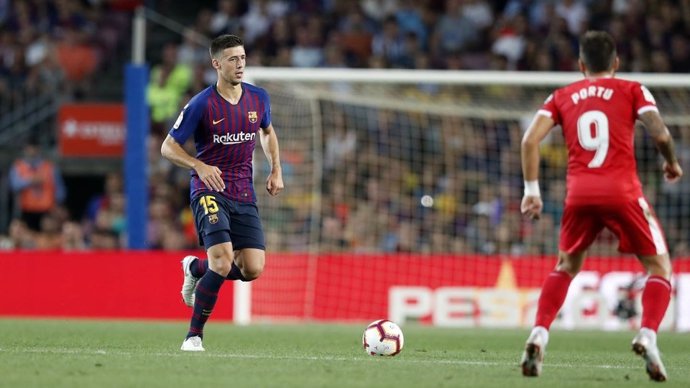 Lenglet durante el partido FC Barcelona-Girona