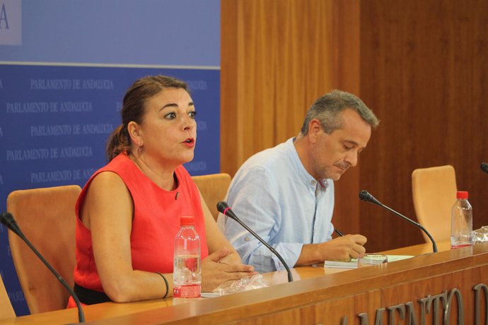 Elena Cortés y José Antonio Castro, de IULV-CA, en rueda de prensa