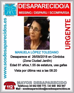 Imagen de la mujer de 81 años desaparecida difundida en redes sociales