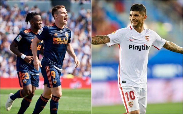 Gameiro y Banega celebran goles para Valencia y Sevilla