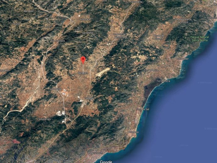 Vista satélite de la localidad de Benlloch