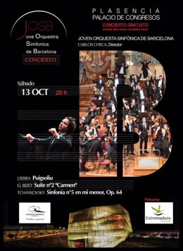 Cartel de la actuación en Plasencia de la Joven Orquesta Sinfónica de Barcelona