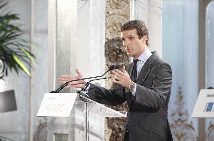 El president del PP, Pablo Casado, intervé durant el Fòrum ABC-Deloitte
