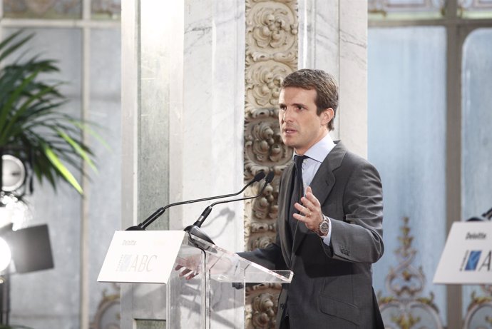 El presidente del PP, Pablo Casado, participa en el Foro ABC-Deloitte en Madrid