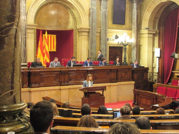 La presidenta de CatECP, Jéssica Albiach, en el pleno del Parlament        