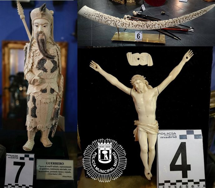 Imagen de las tallas de marfil de elefante intervenidas por Policía Municipal