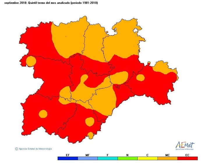 Cuadro descriptivo de las temperaturas en septiembre
