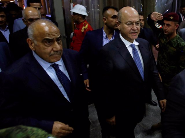 Presidente y primer ministro de Irak, Barham Salí (d) y Adel Abdul Mahdi (i)