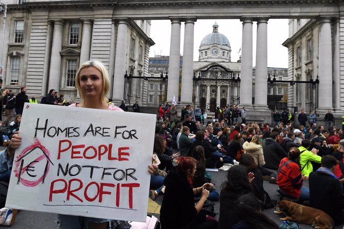 Manifestación por la vivienda en Dublín