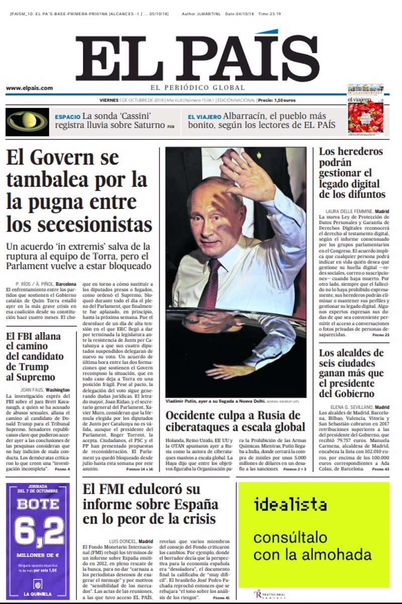 Las portadas de los periódicos del viernes 5 de octubre