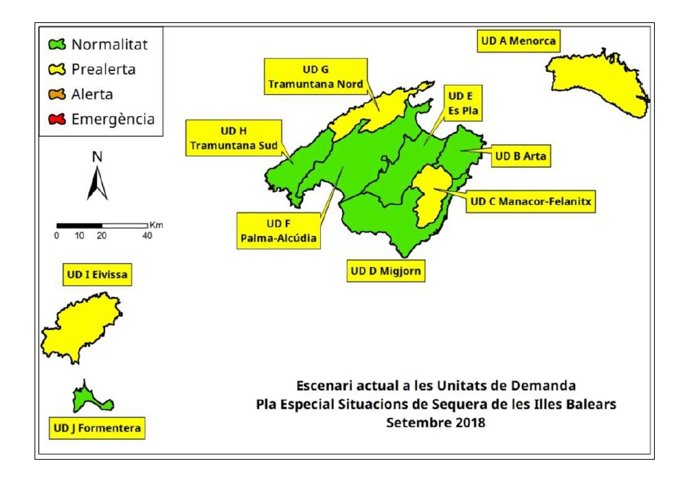 Mapa de las reservas hídricas de Baleares en septiembre
