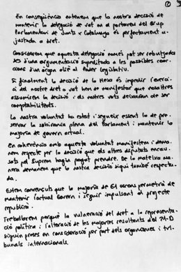 Carta dels diputats de JxCat suspesos