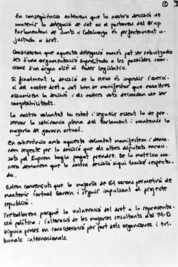 Carta dels diputats de JxCat suspesos