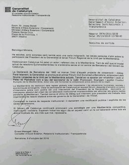 Carta del conseller I.Maragall al ministre J.Borrell