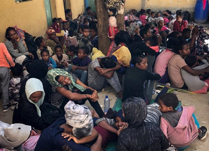 Refugiados eritreos en la frontera con Etiopía