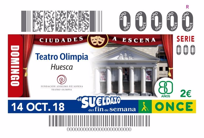Cupón de la ONCE con el Teatro Olimpia de Huesca de protagonista