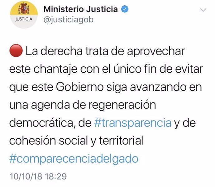 Tuits del Ministerio de Justicia 
