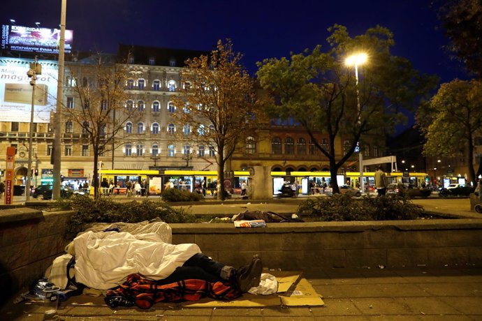 Persona sin hogar en Budapest