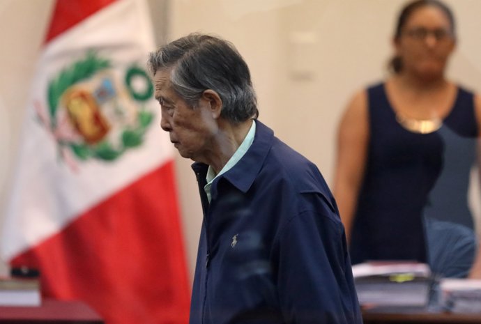 Former President of Peru Alberto Fujimori attends a trial as a witness at the na