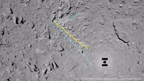 Ruta de MASCOT señalada en una imagen de la sondas Hayabusa 2