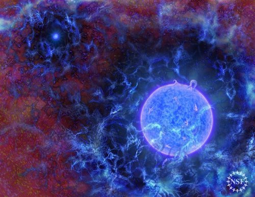 Recreación artística de una de las primeras estrellas del Universo