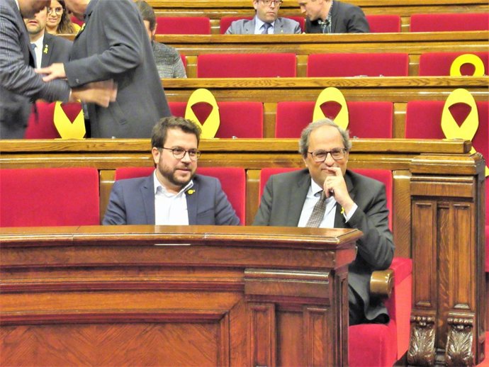 Vicepte. Pere Aragonès, pte. Quim Torra, en el pleno del Parlament