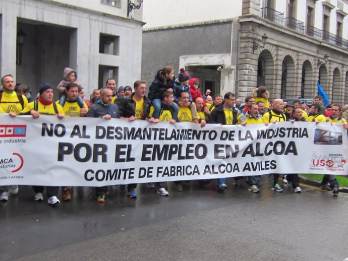 TRabajadores de Alcoa de Avilés, en Oviedo