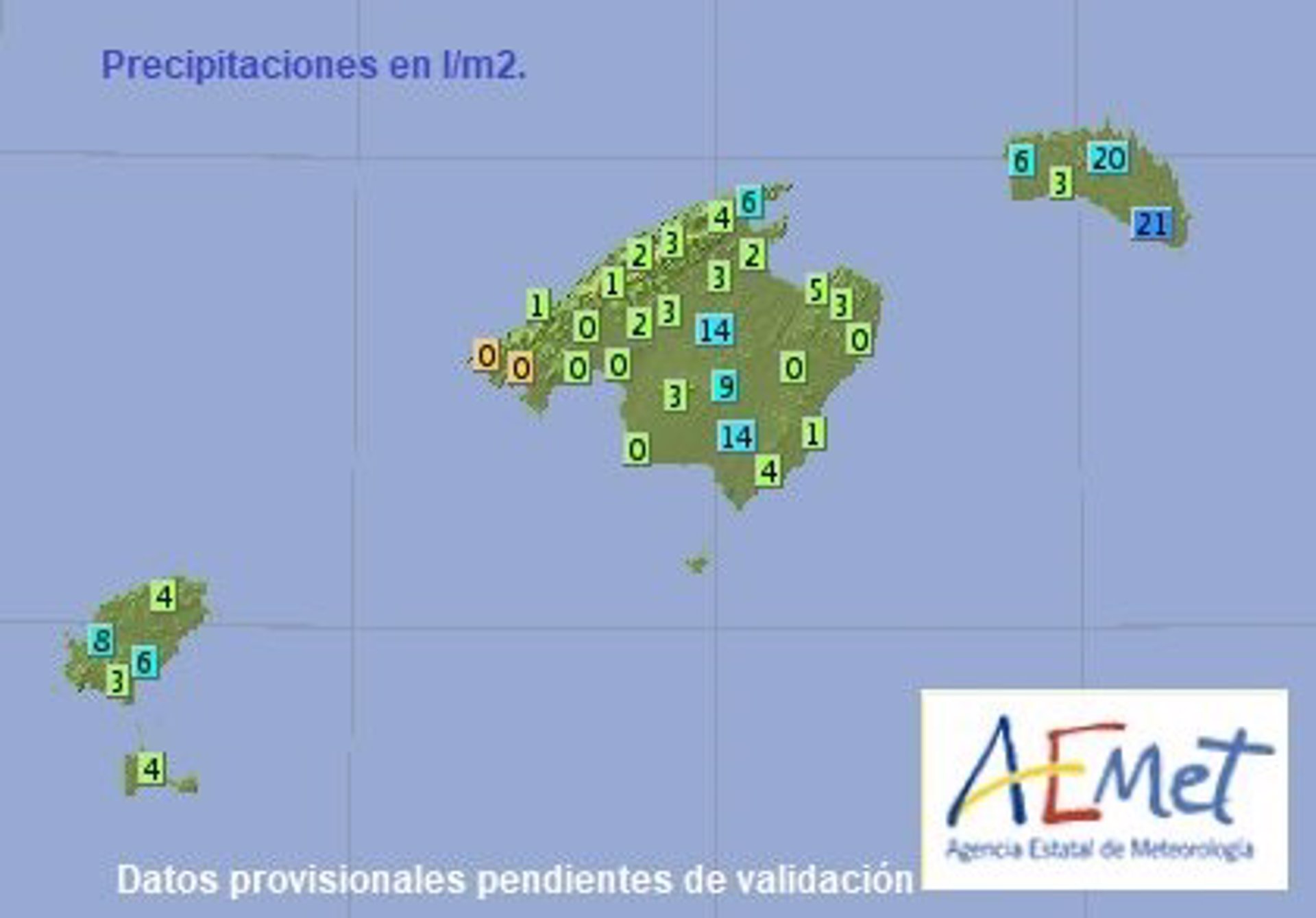 Menorca registra hasta 21 l/m2 en las últimas 24 horas