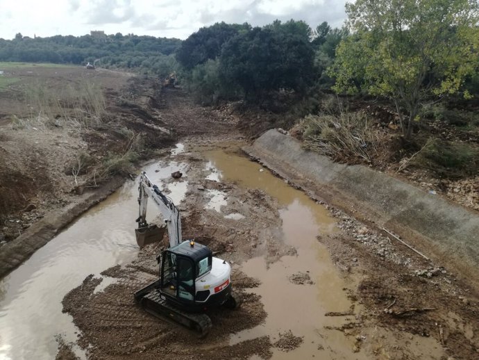 Máquina excavadora en torrente de Ses Planes (Sant Llorenç)
