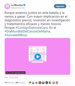 Tuit Moncloa sobre el cáncer de mama