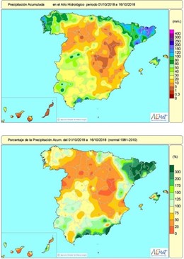 Las lluvias se sitúan cerca de los valores normales en octubre