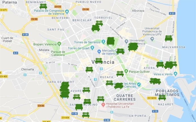 Mapa bancos de material 100% recicado