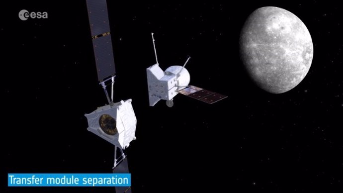 Animación visualizando el lanzamiento y viaje de BepiColombo a Mercurio