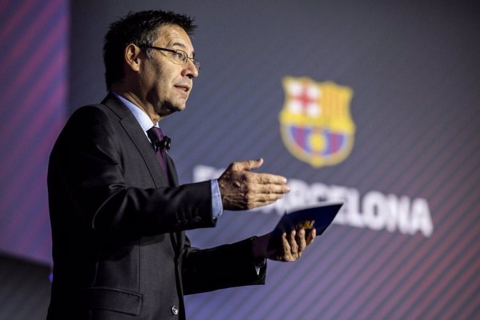 El presidente del FC Barcelona, Josep Maria Bartomeu, en la Asamblea 2018