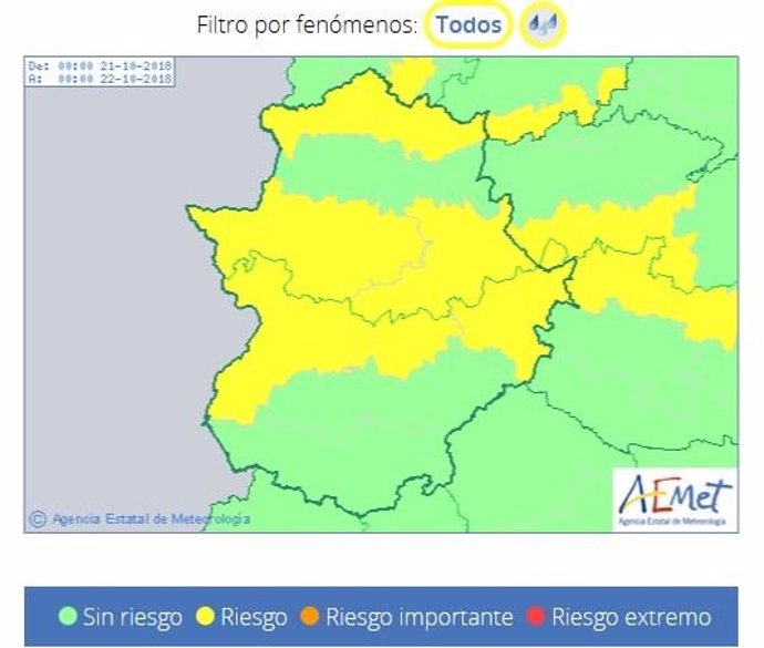 Avisos por lluvias en Extremadura