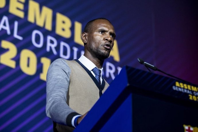 El secretario técnico del FC Barcelona, Éric Abidal, en la Asamblea 2018