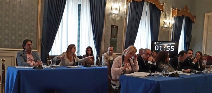 Nerea Belmonte, segunda en el banco posterior, gesticula en el pleno 