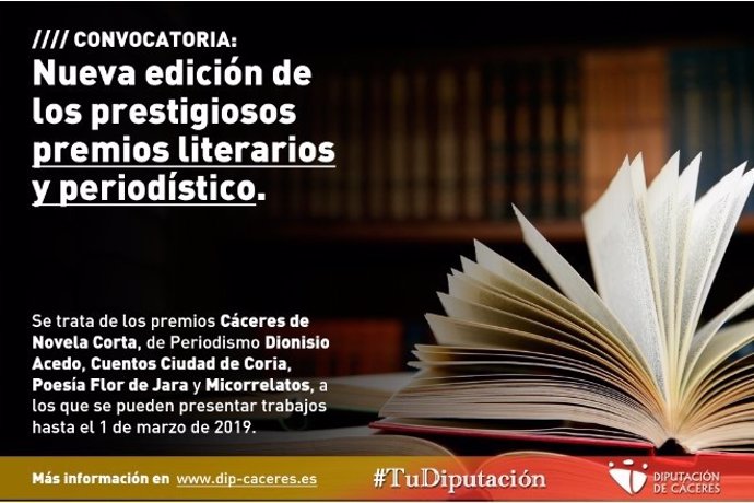 Convocados los certámenes literarios de la Diputación de Cáceres